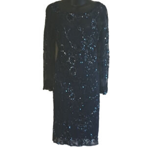 RETRO/ vintage beaded/ sequined dark blue cocktail dress Vintage size 14.